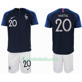 Camisolas de Futebol França MARTIAL 20 2 star Criança Equipamento Principal Copa do Mundo 2018 Manga Curta